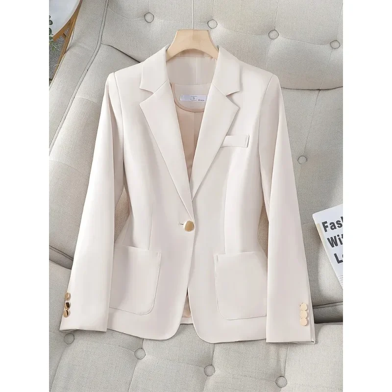 Fashion Ladies Blazer Women Jacket Apricot Coffee Black Long Sleeve Single Button Female Business Work Wear Slim Formal Coat