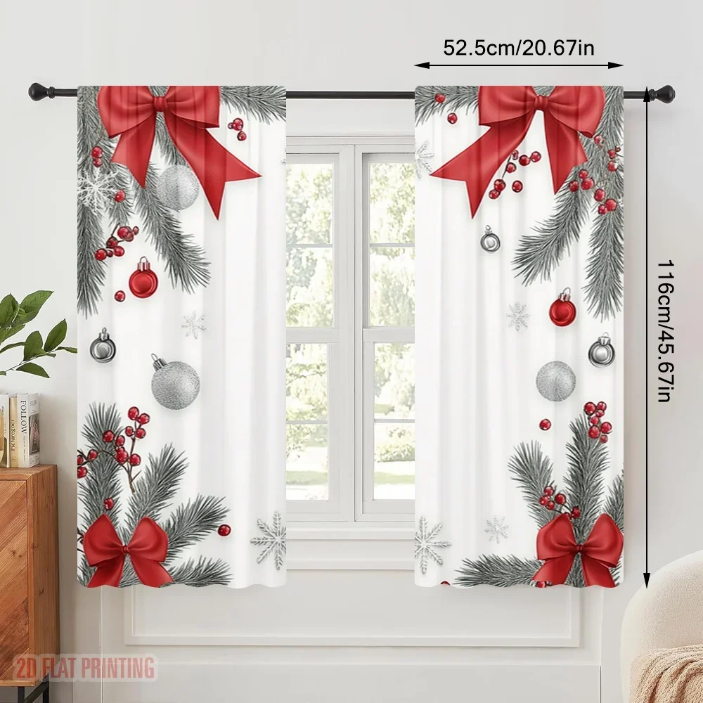 2pcs,2D plane printing Creative Curtains Christmas Bow Ornament Garland Snowflake (2) Polyester Fabric (without rod) Gifts