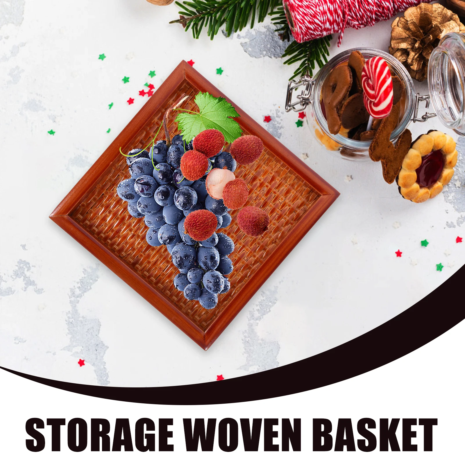 

Dessert Bamboo Woven Tray Trays Server Vintage Bread Baskets Wood Fruit for Kitchen