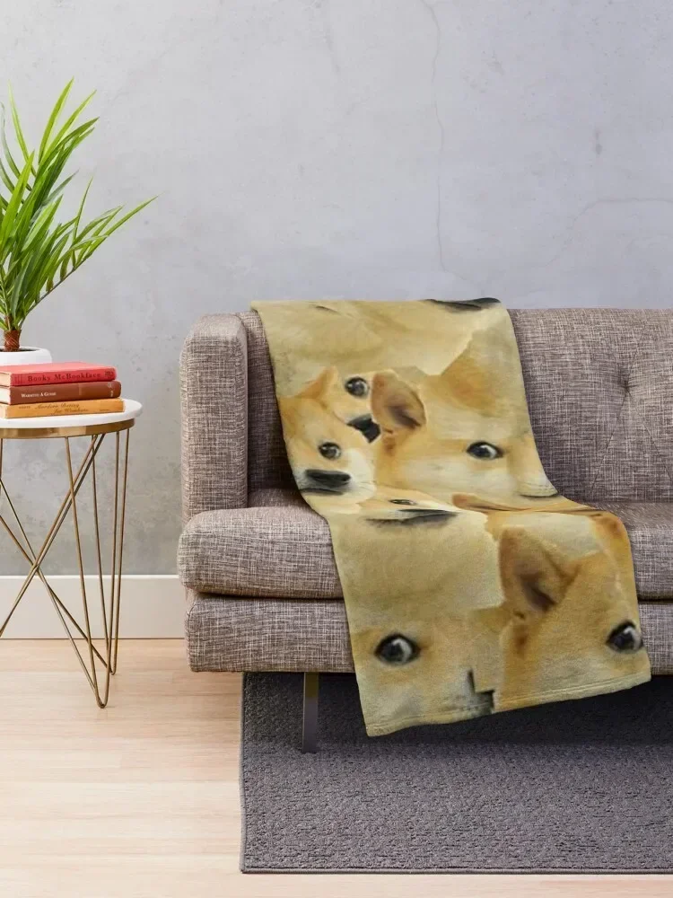 Doge WOW Pattern Shiba Inu Doggo dog meme montage Throw Blanket