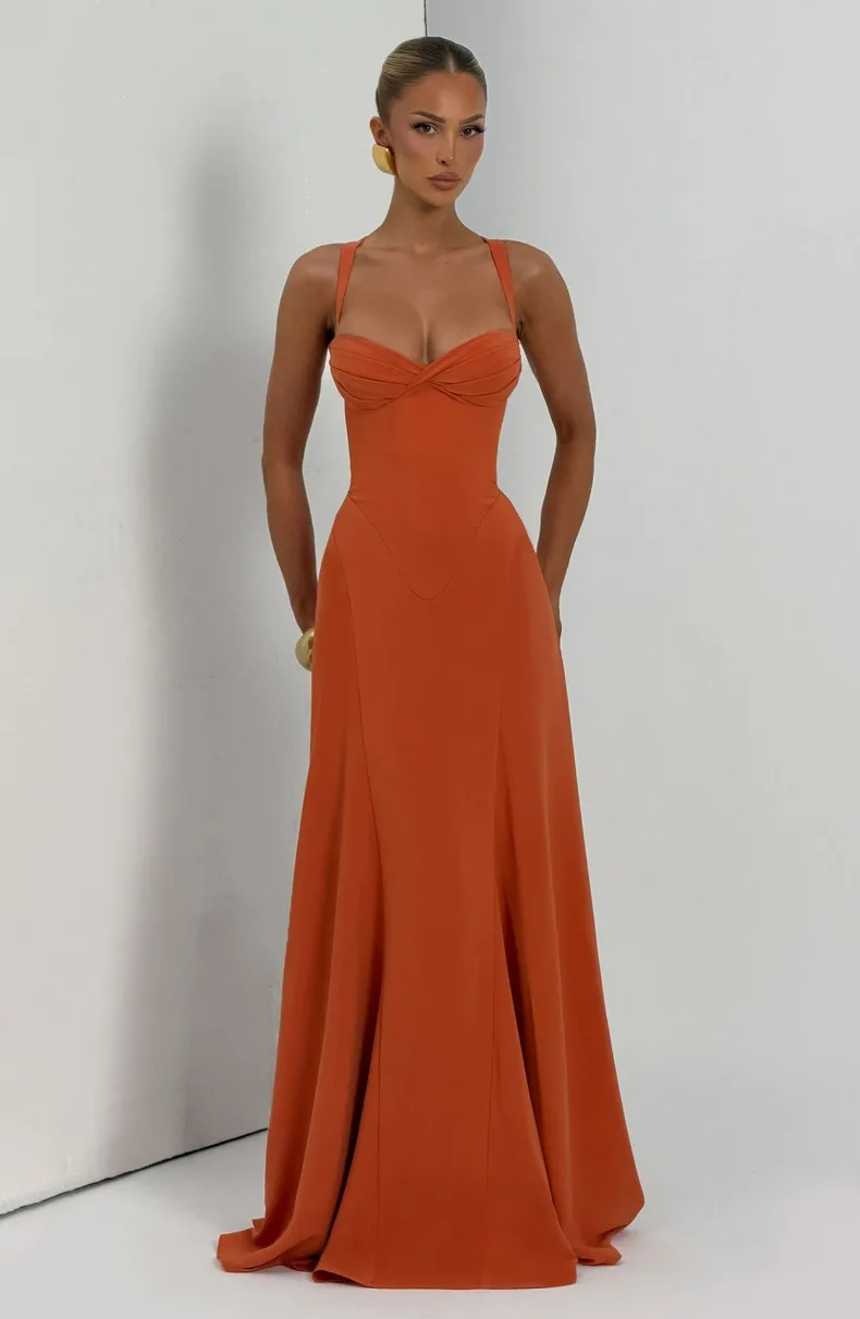 Einfarbiges trägerloses Camisole-Kleid mit Rückenausschnitt und Taillenbund, A-Linien-Kleid, elegantes Abendkleid für Geburtstagsfeiern und Brautjungfern. – Detail 11