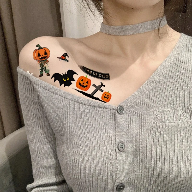 10PCS Cartoon Halloween Tattoo Stickers Ins Style Festival Atmosphere Wrist Arm Stickers Easy To Clean and Lasting Wholesale