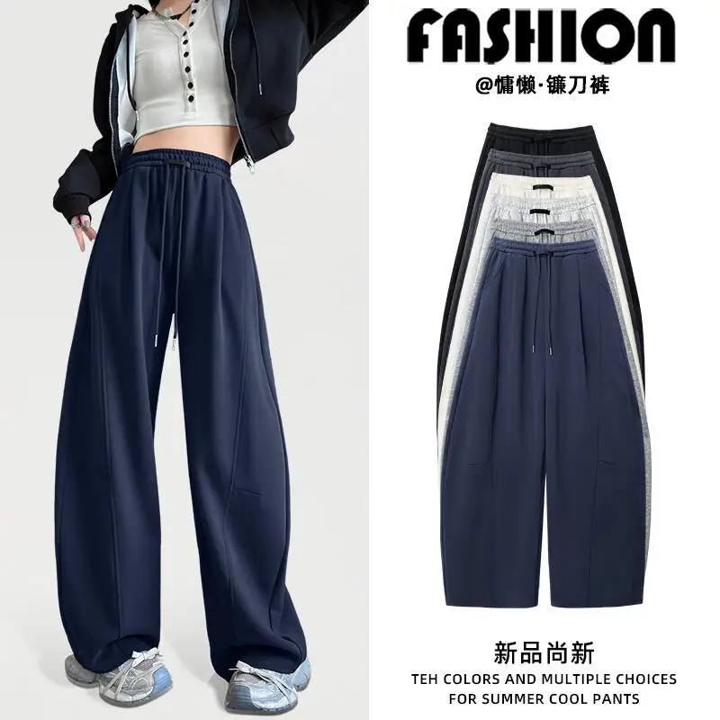 

Расклешенные брюки, женские спортивные штаны, осень-зима, сохраняющие тепло, повседневные брюки, короткие широкие брюки, новые прямые брюки для девочек, оптовая продажа