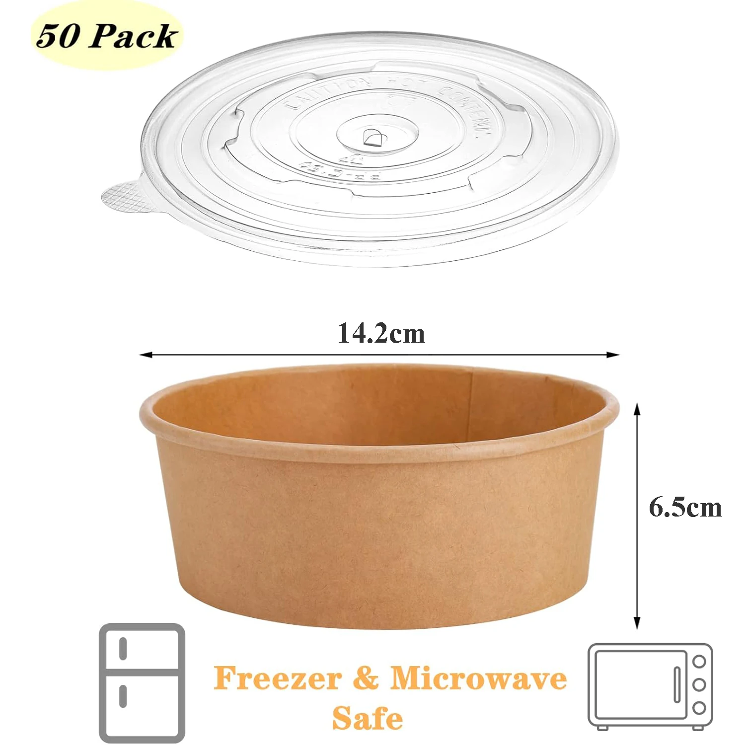 Immagine 3: Confezione da 50 ciotole di carta Kraft con coperchio Ciotole usa e getta per zuppa/salata da 25 Oz Ciotole per zuppa anti-fuoriuscita e anti-olio