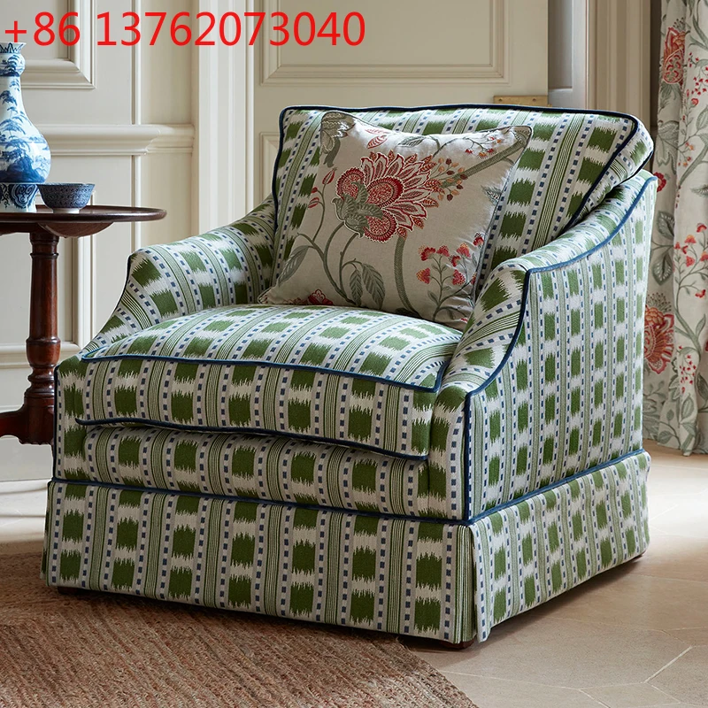 

American plaid solid wood sofa chair living room reception single chair French style