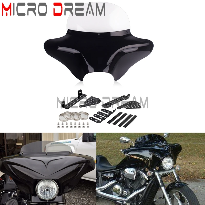 Przednia zewnętrzna szyba przednia owiewka Batwing dla Harley Road king Softail Fatboy Yamaha XVS650/XVS1100 V Honda VT750 1100