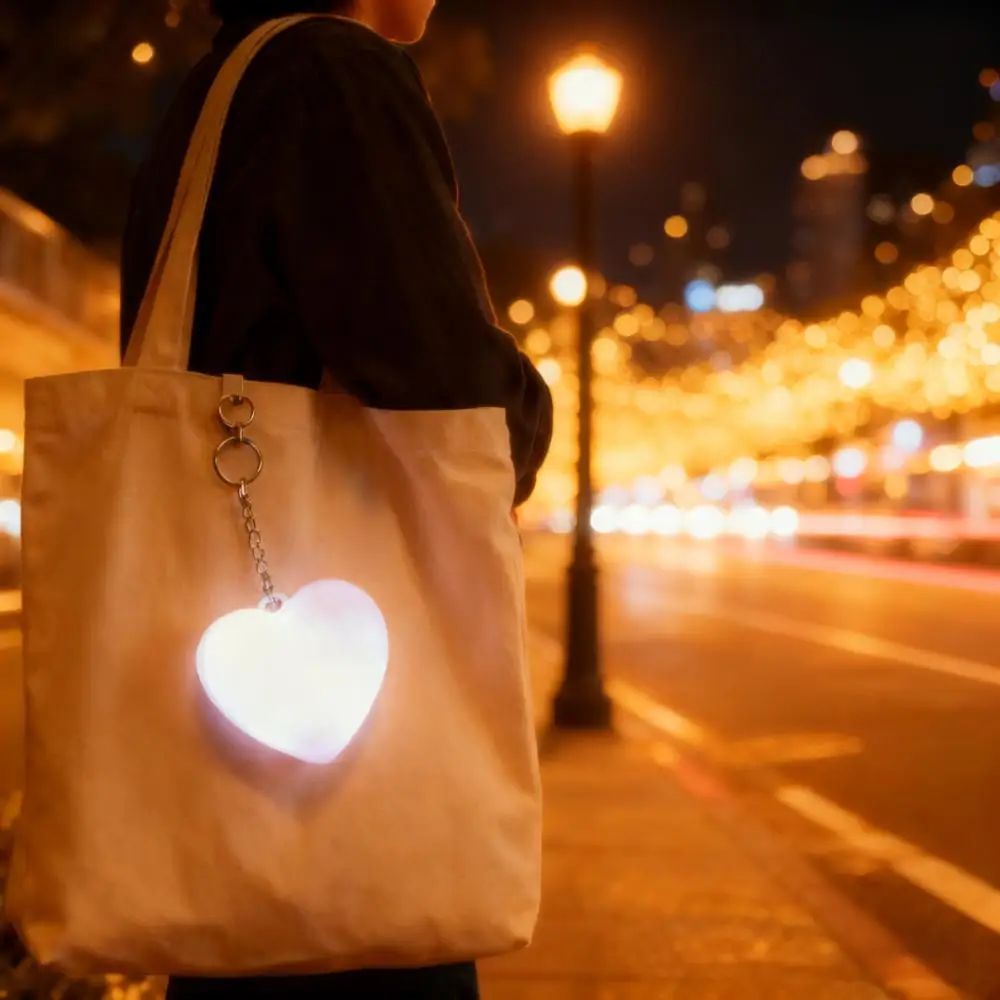 Cute Handbag Accessories Heart Pattern Touch Sensing Light Keychain Environmentally Usb Rechargeable Keychain Bag Accessories