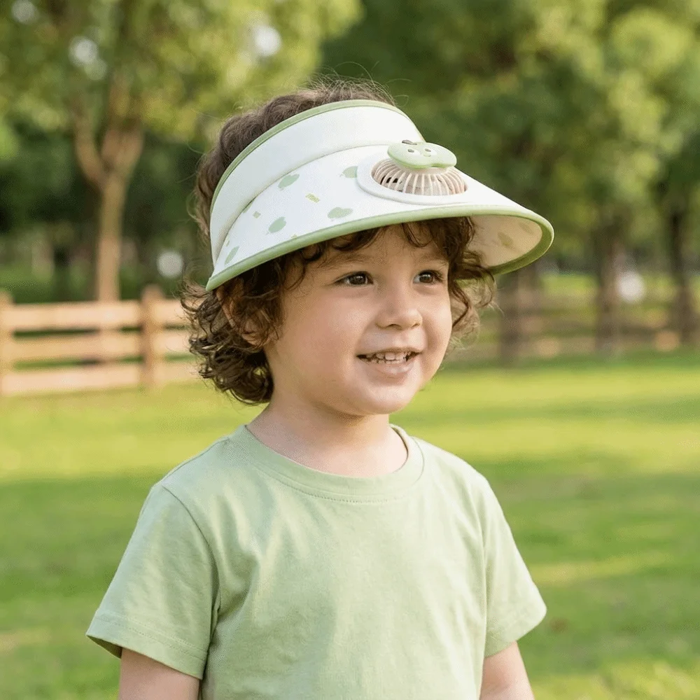 

Gift Cartoon Children Fan Hat Breathable Elastic Wide Brim Fan Hat Sunscreen Portable Sunscreen Empty Top Hat Hot Weather