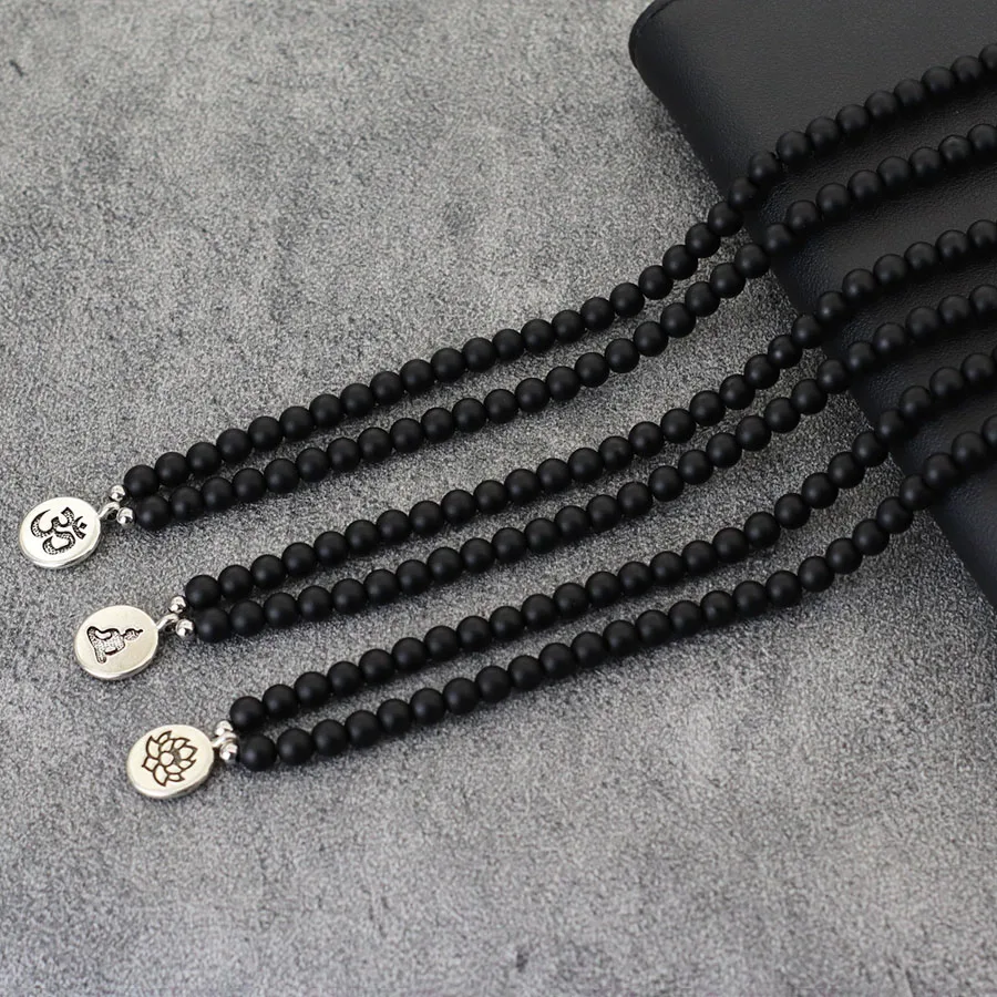 New Men Natural Stone Neckalce 20 Inches Short Buddha Lotus Flower Meditation Collar Hiphop Rock Accessories Homme Gift For Him