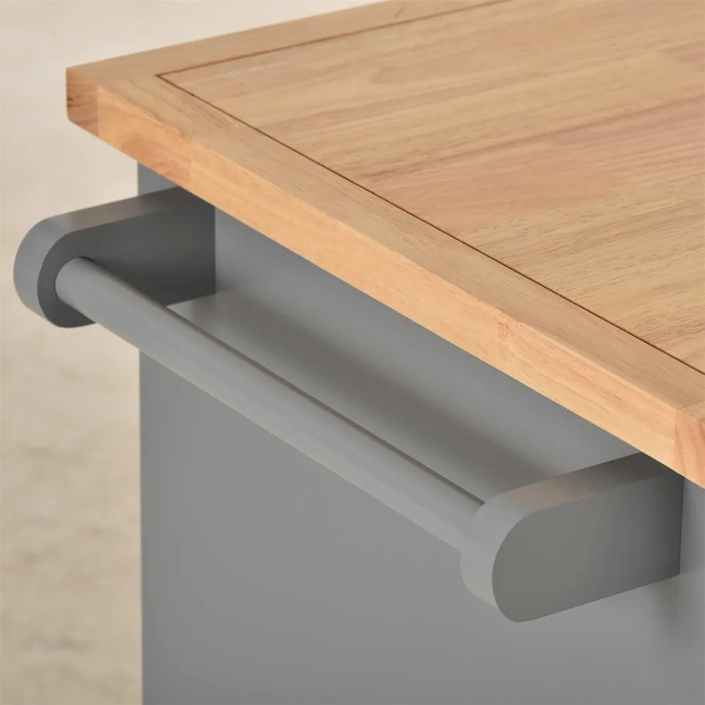 عربة جزيرة المطبخ المتدحرجة مع خزانة ودرجين وبار المناشف ورفوف مفتوحة