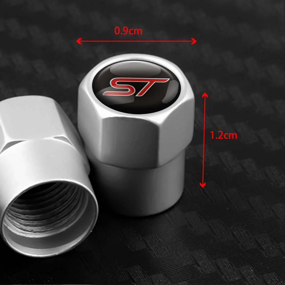 Aluminum For ST Logo Ford Focus Fiesta Mondeo Ecosport Ranger Bronco C-MAX Hybrid 4pc Car Decor Wheel Tire Valve Caps Stem Cover
