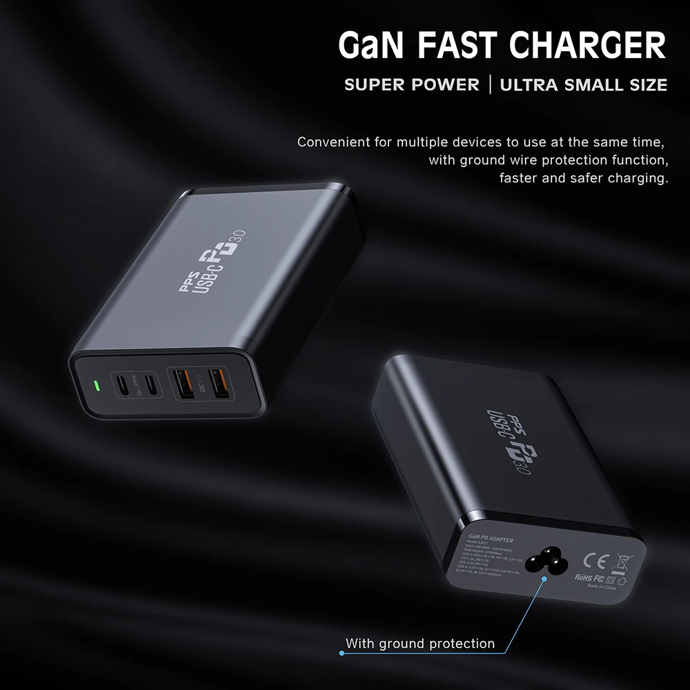 245W USB C Power Adapter 4 Ports GaN Desktop Charging Station PD100W PPS45W Fast Charger for MacBook iPhone 15 Samsung S23 Ultra