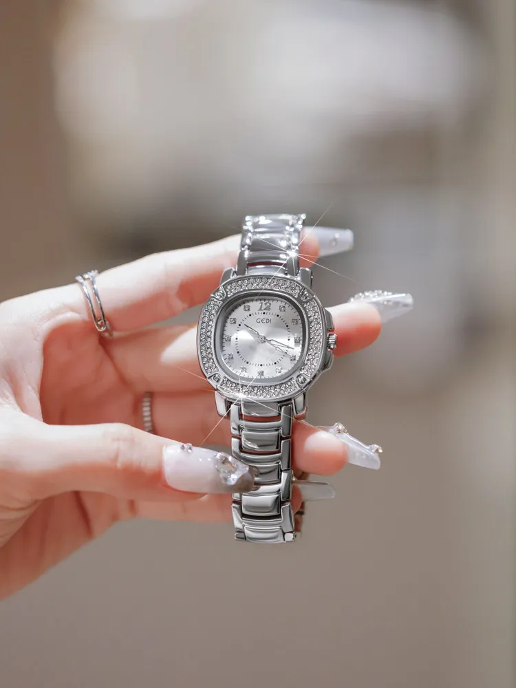 Women'S Watch, Student Style, Luxurious And Fashionable Square Watch For Women, Stainless Steel Strap, Genuine And High-Quality.
