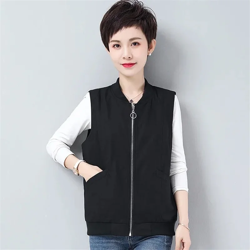 Spring Summer Women Vest Lined Casual Sleeveless Jacket Cardigan Pure Zipper Basic Coats Vest Female Waistcoat Chaleco Mujer