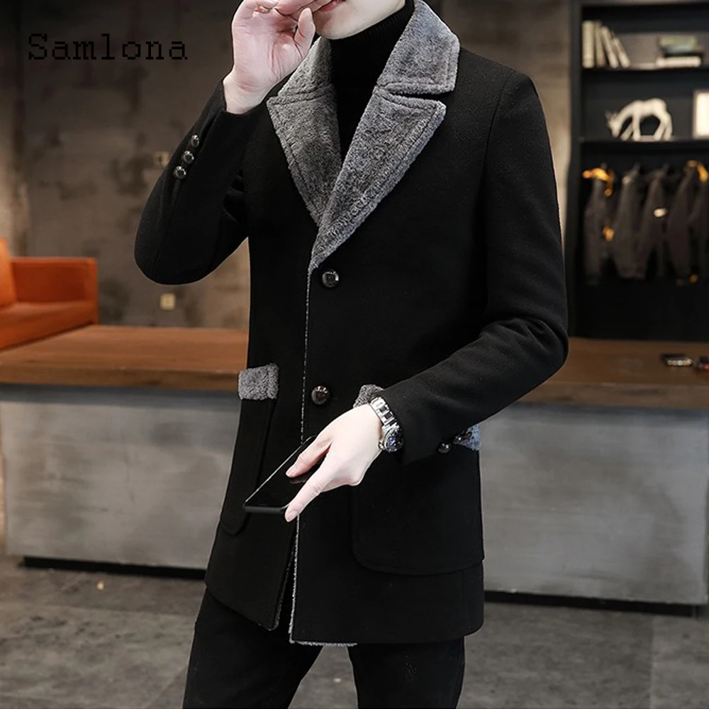 2022 Single-Breasted Tops Wool Blend Coats Plus Size Mens Fashion Jackets Winter Warm Outerwear Men's Huge Pocket Long Overcoats