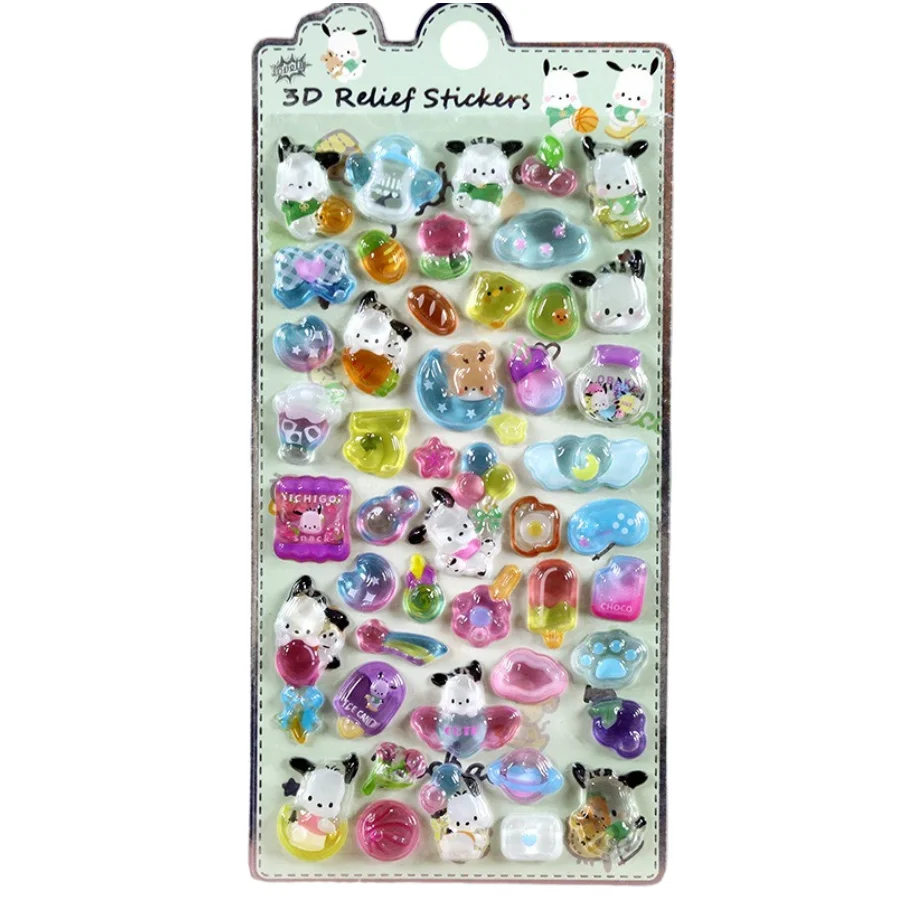 도매 1/8개 3D 입체 스티커 산리오 헬로키티 쿠로미 귀여운 만화 크리스탈 스티커 수제 DIY 핸드 데칼 선물