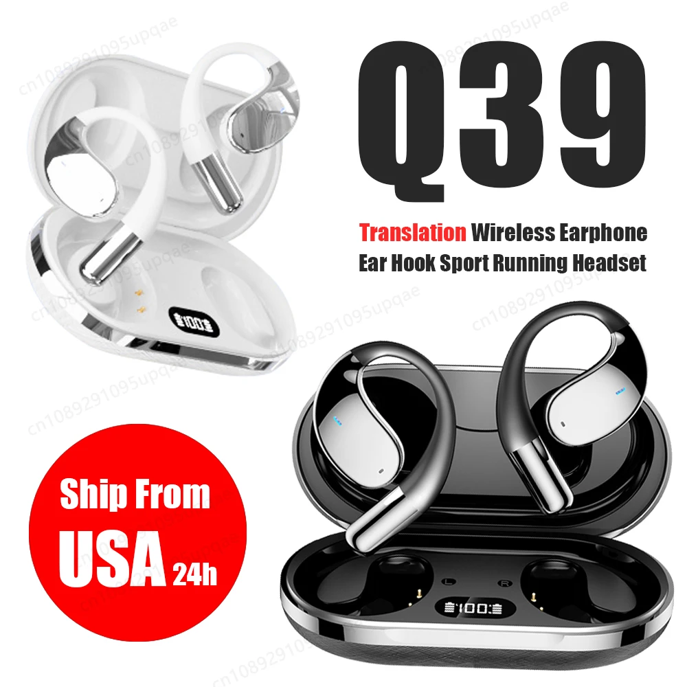 MZYMI Q39 AI Translation Wireless Earphone TWS Ear Hook Sport Running Bluetooth Headset ENC Noise Cancelling Headphone With Mic