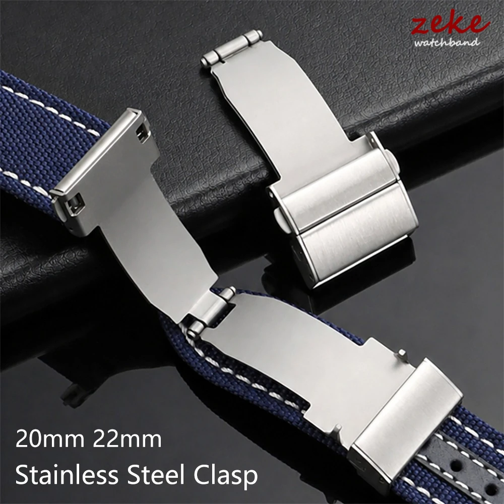 Stainless Steel Watch Band Buckle Silver 20mm 22mm Metal Watchband Double Press Automatic Clasp Leather Strap Buttom Accessories
