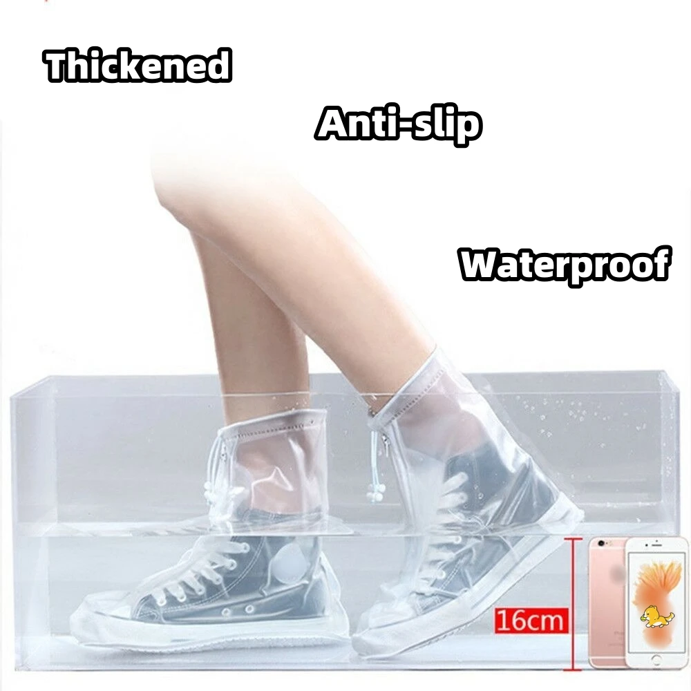 Waterproof Anti-Slip Rain Shoes Cover Reusable Shoe Cover Rain Boots Durable PVC Plastic Shoe Cover For Outdoor Walking Travel