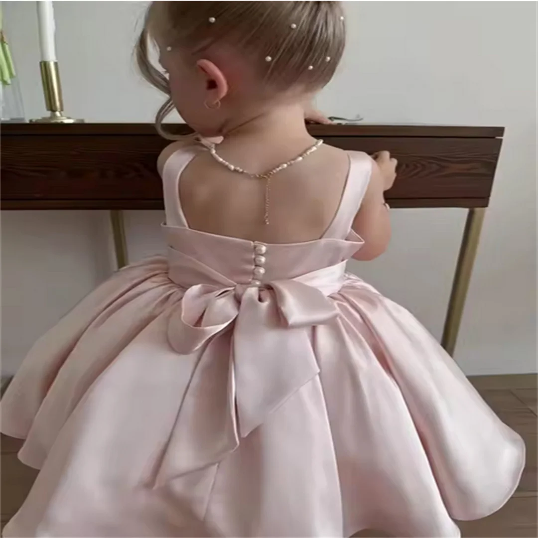 فستان زفاف عيد ميلاد لطيف من الساتان للأطفال الصغار فستان فتاة الزهور من الساتان لأحمر الخدود للأطفال فستان الأميرة للفتيات لعيد الميلاد #1