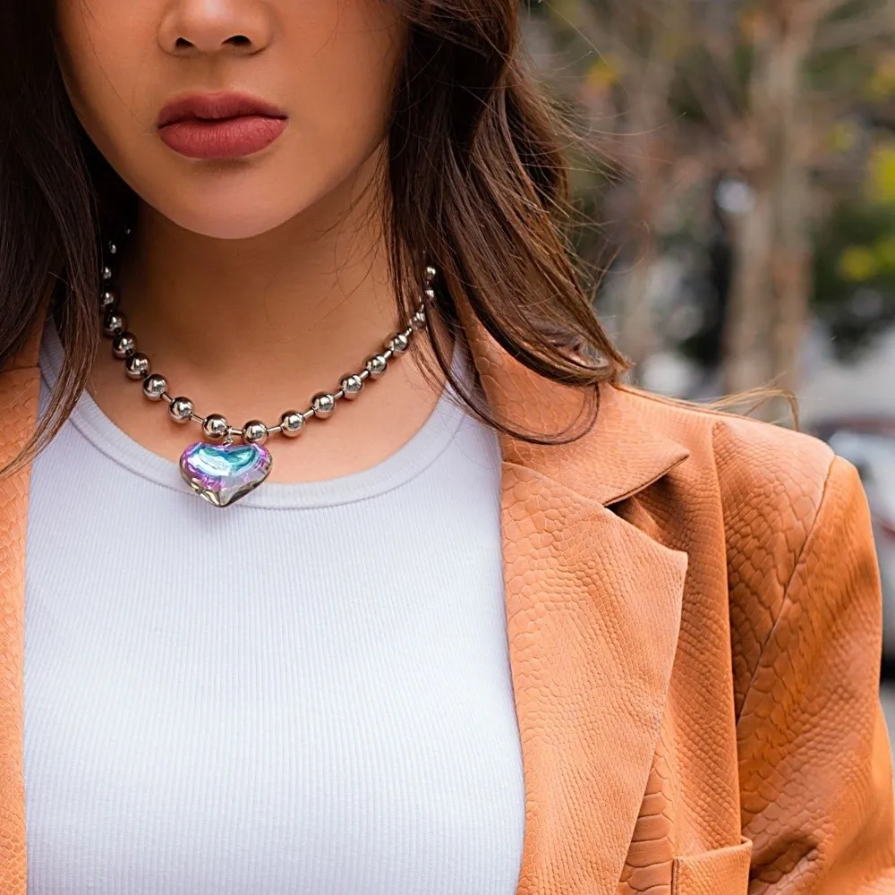 Sweet Cool Spicy Girl Style Red Heart Necklace Beads Chain Jewelry Gift Women's Necklace Hip Hop Fashion Chokers Women