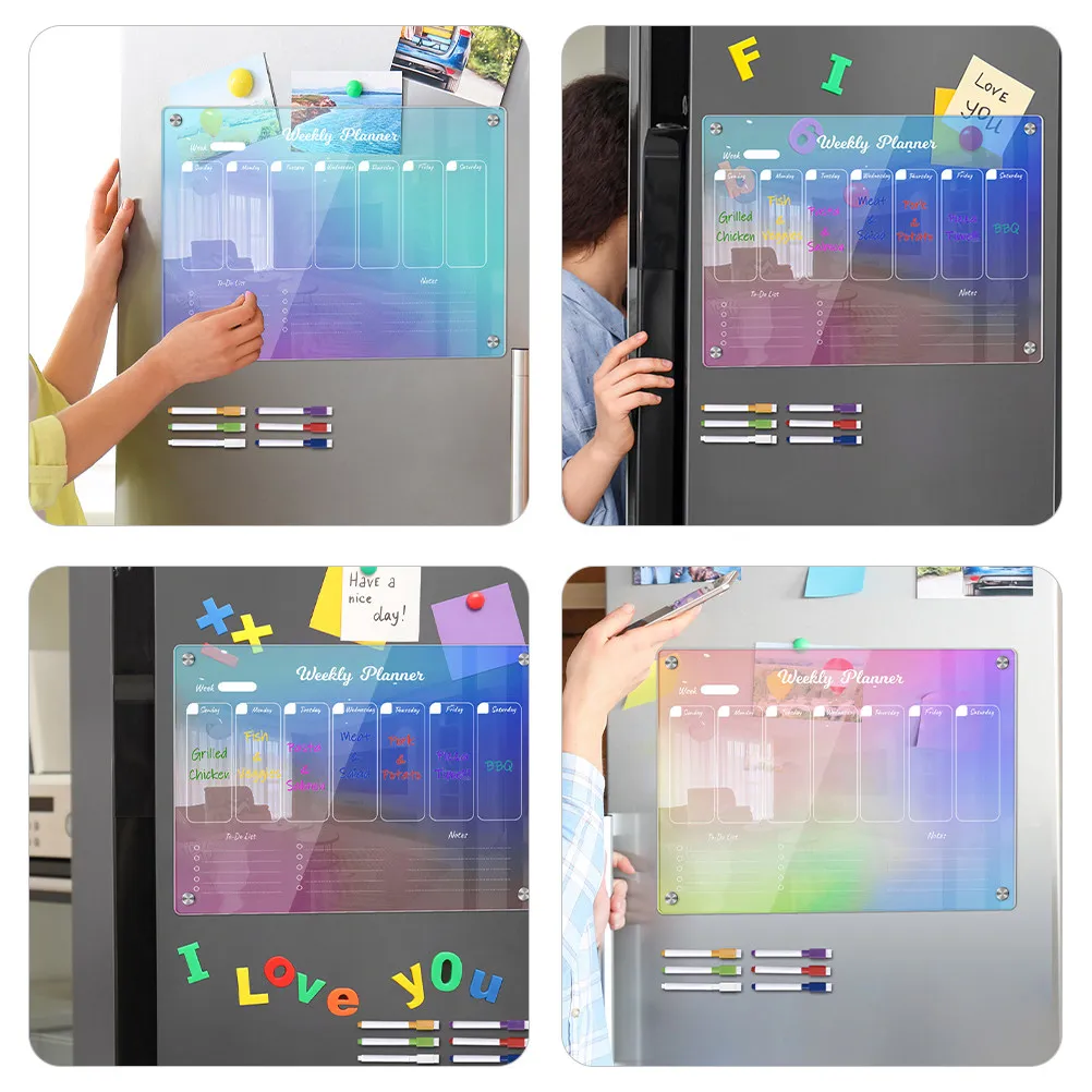 1Set Magnetic Refrigerator Planning Board Clear Dry Erase Kitchen Message Organizer Weekly to Do List Fridge Magnet Board