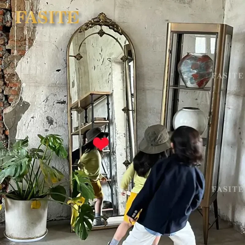 For French Retro European Style Carved Wall Mounted Full Length Mirror Floor to Ceiling Cloakroom Fitting Dressing Room Decor