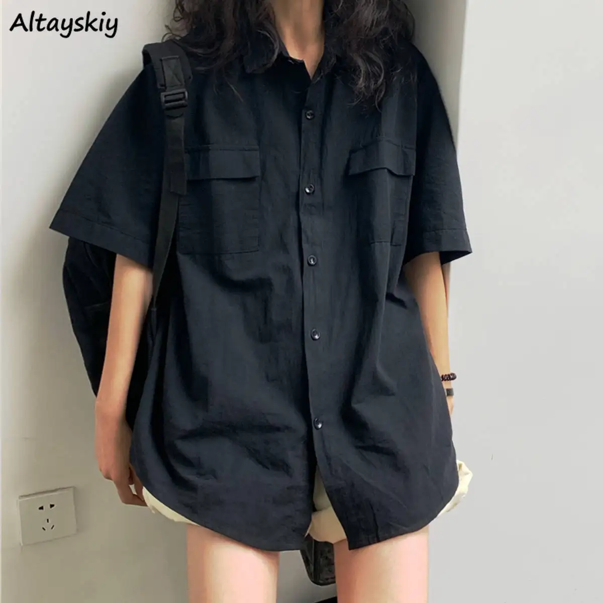 Bluzka Damska Letnia Krótki Rękaw Retro Studenci Streetwear Bf Para Popularny Biały Koreański Styl Szykowny Jednorzędowy Podstawowy Nowy