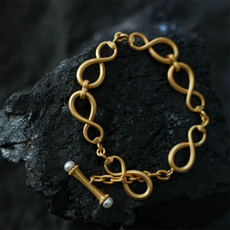 

Ancient Egyptian Jewelry Replica 14K Gold Filled Irregular Link Chain Bar Bracelets For Women Anti-rust Statement Buckle Bangles