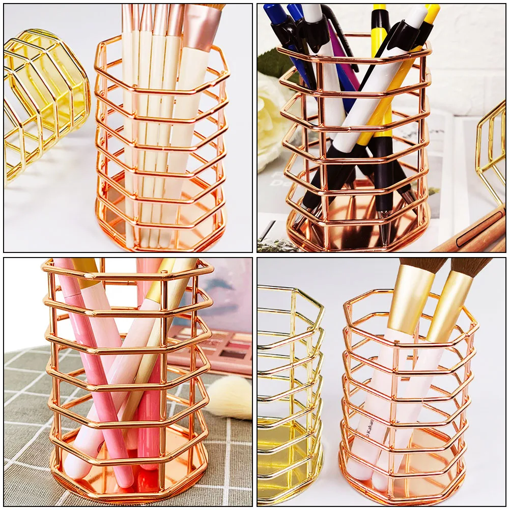 

Creative Octagonal Iron Metal Pen Holder Desktop Storage Box Brush Bucket Stationery Container ganizer Decorative