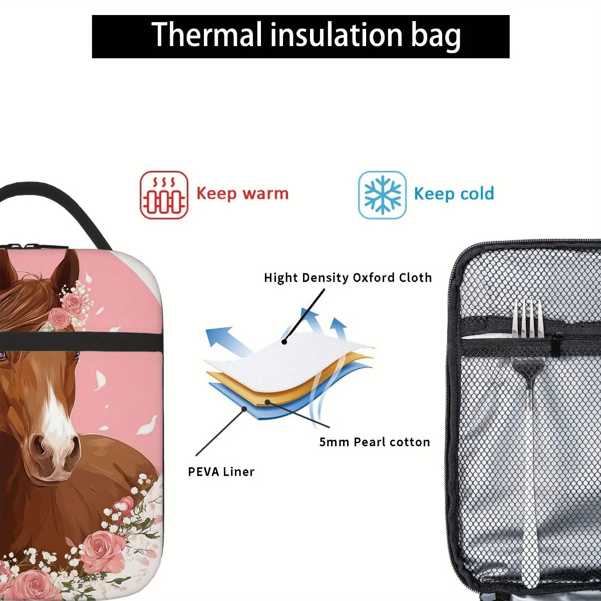 Lancheira isolada com retrato de cavalo floral para casa, escritório, lancheira de restaurante