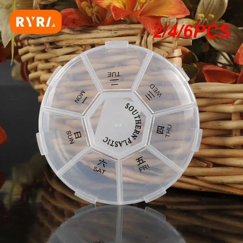 2/4/6PCS Small Transparent Weekly Pill Box 7 Grids Storage Box Drug Organizer Tablet Dispenser Splitters For Travel