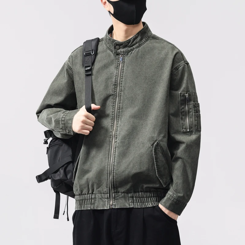New fall models Men's pure cotton rack jacket Workwear style zipper casual stall collar men's jacket