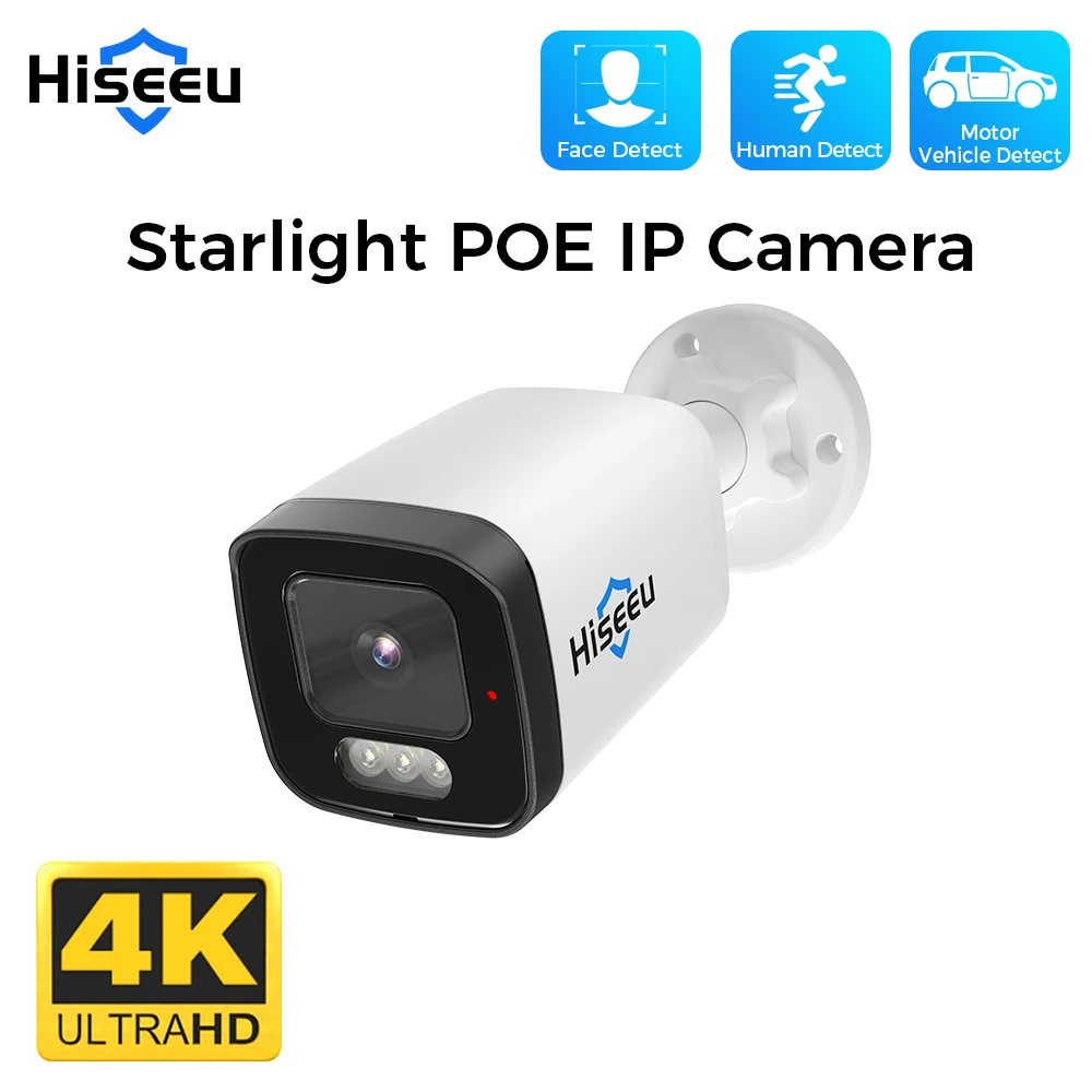 Hiseeu 4K 8MP Starlight POE IP Camera Full Color Night Vision Video Surveillance Security CCTV Cameras Waterproof H.265 ONVIF