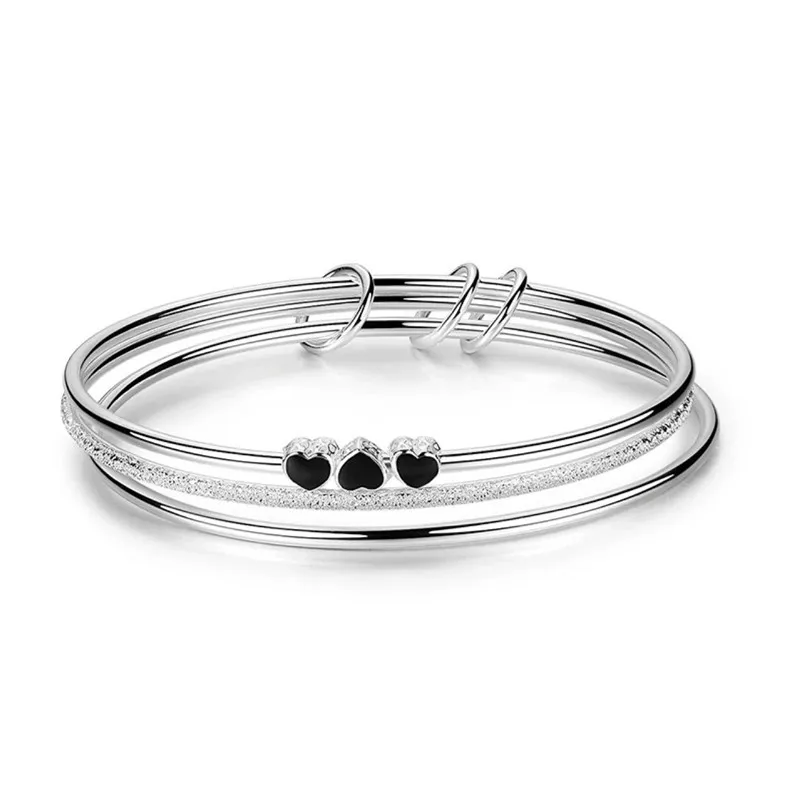 

S999 Sterling Silver Fashionable Women's Three Ring Closed Bracelet, Inner Diameter 58mm, 60mm, 62mm Versatile Jewelry Gift