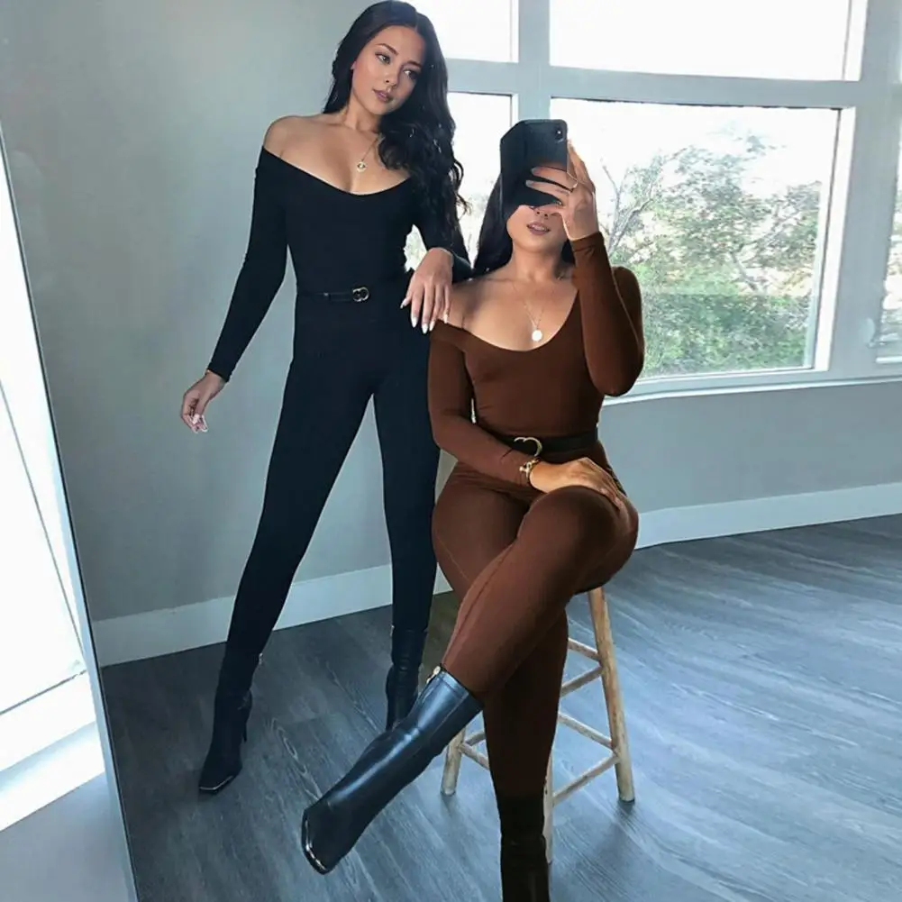 Long Sleeve Jumpsuit Round Neck Butt-lifted Women's Jumpsuit Compression Yoga Bottoming Clothes with Long Sleeves Elastic Fit