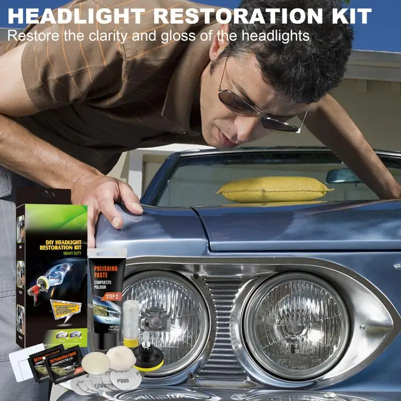 

Headlight Restorer Kit Car Headlight Lens Restoration Kit Car Headlight Glass Scratch Renovation Tool Includes Masking Tape