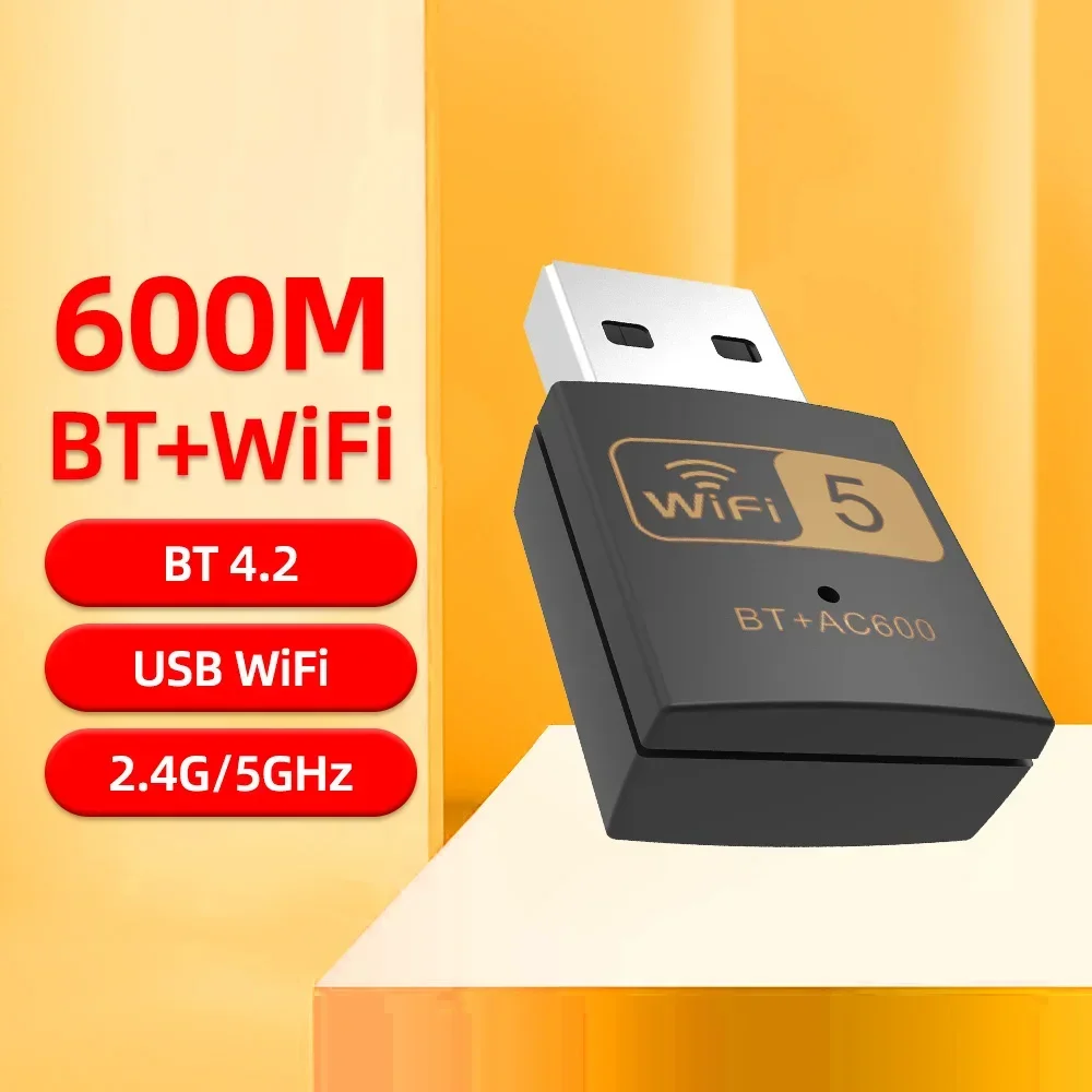 محول USB لاسلكي عالي الكسب 600 ميجابت في الثانية، محول واي فاي دونجل متوافق مع بلوتوث، محول USB واي فاي لاسلكي