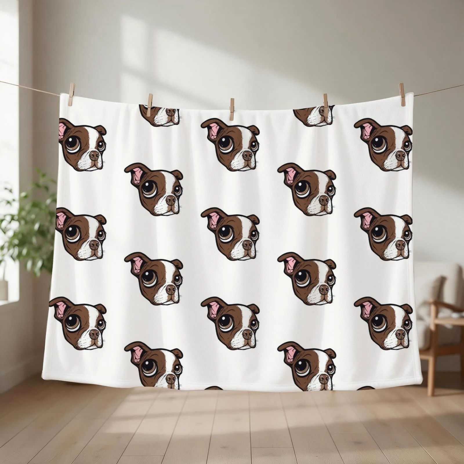 Brown Boston Terrier Throw Blanket couch cozy soft plush fuzzy picnic outdoor blanket