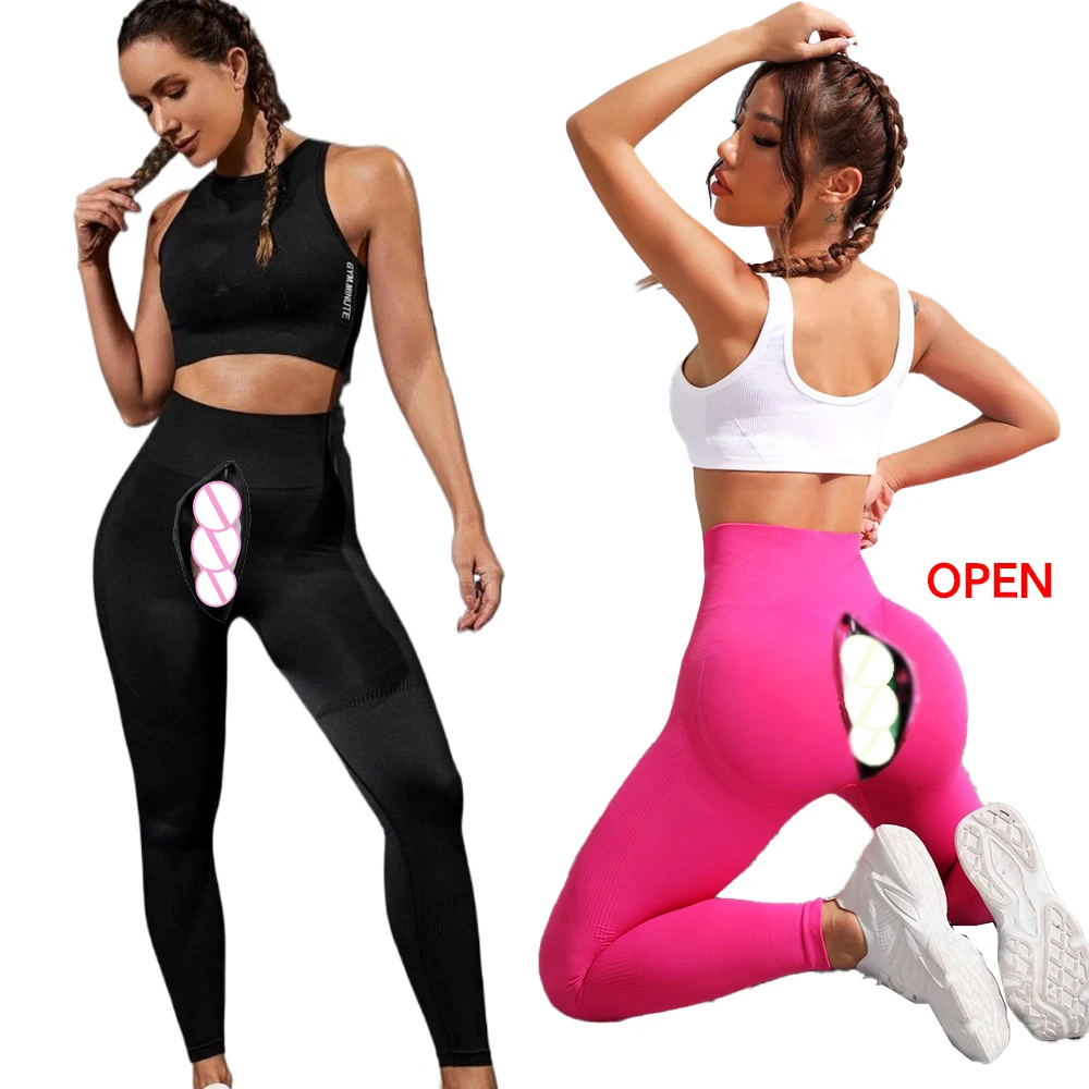 

Outdoor Sex Open Crotch Erotic Pants,Peach Hip Push Up Seamless Leggings,Gym Yoga Trousers Sports Running High Waist Tights Pant