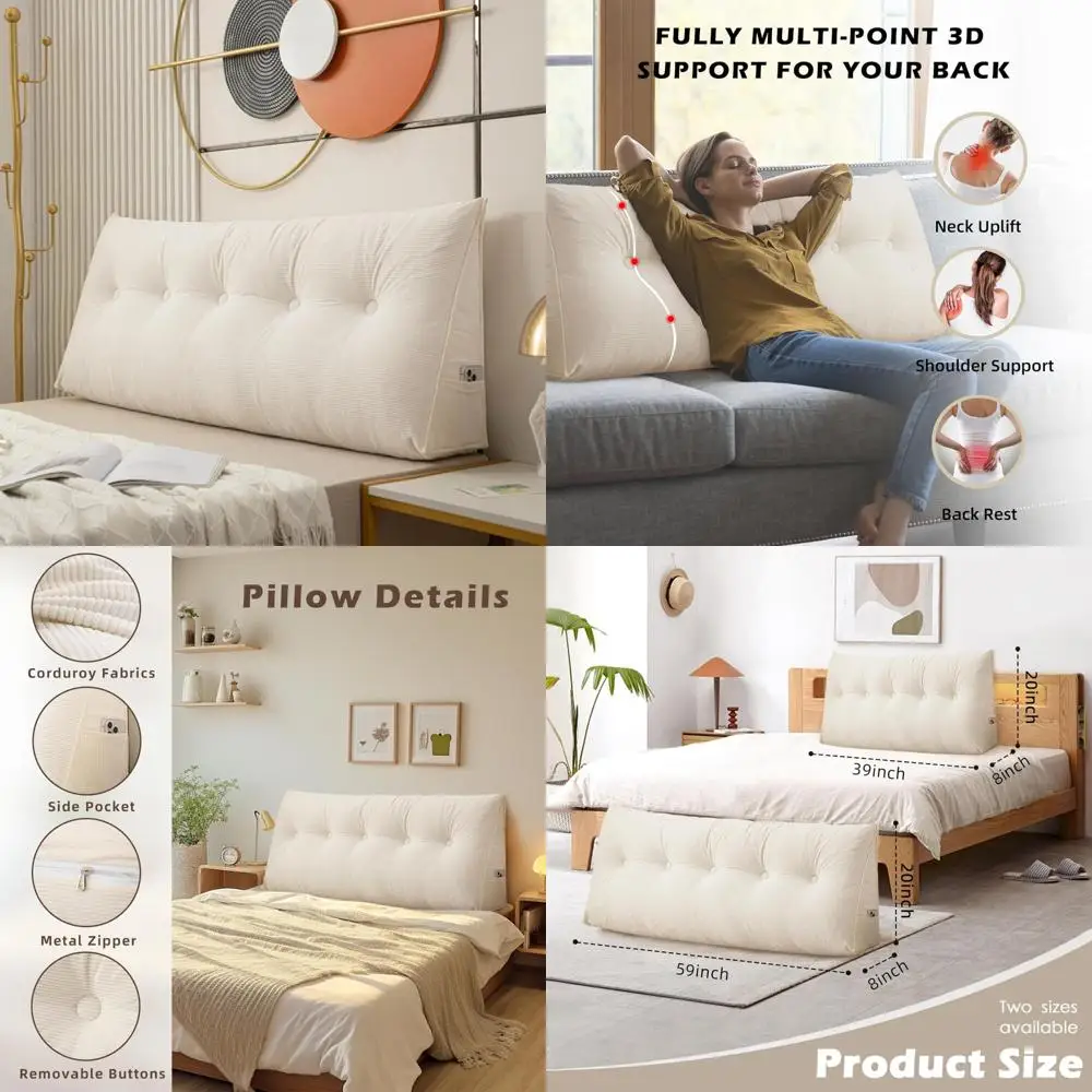 

Двойная вельветовая подушка цвета слоновой кости на клине с поддержкой спинки и боковым карманом