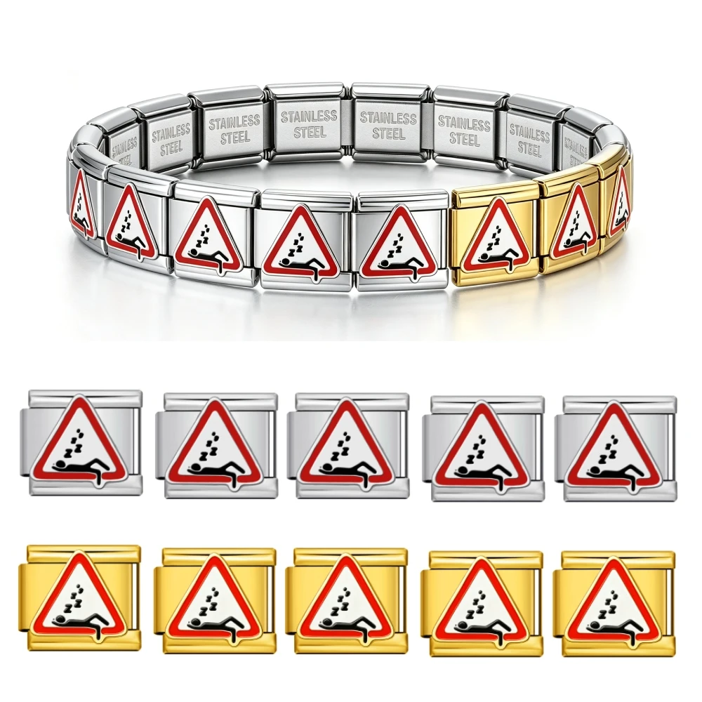 10pcs Stainless Steel Italian Module Bracelet Funny Warning Sign Charms DIY Replaceable Links DIY Making Jewelry Bulk Wholesale