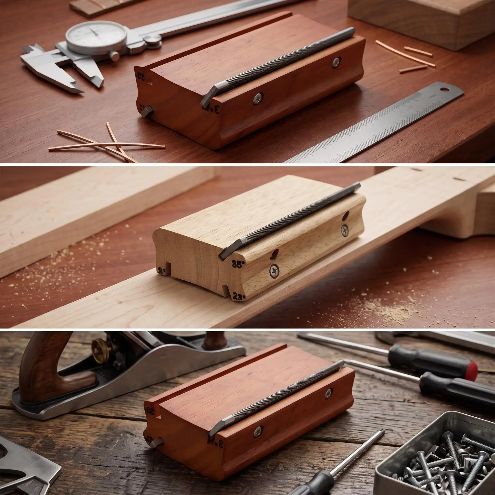 Guitar Fret Beveling File Angled Guide Slots, Fret-End Beveling File with Metal Filing Strip, Solid Wood Body, for Instrument