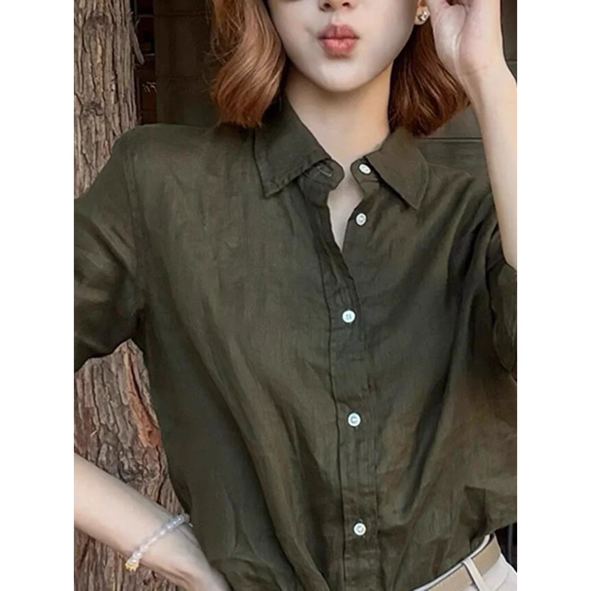 

Рубашка с длинным рукавом и воротником в стиле ретро, женская рубашка в корейском стиле, простая, элегантная, высококачественная, для повседневной носки, из дышащего хлопка
