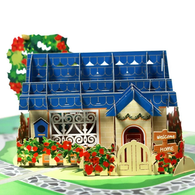 

2Pcs Housewarming Gift Card for Welcome New Home House 3D Pop Up Greeting Cards Family Blessing Unique Greeting Card Party Gifts