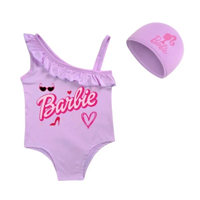 Anime Barbie Swimsuit Cartoon Kids Fashion One Piece Swimsuit Cute Girls One Shoulder Bikini Outfit Kawaii Swimming Cap Set Gift AliExpress