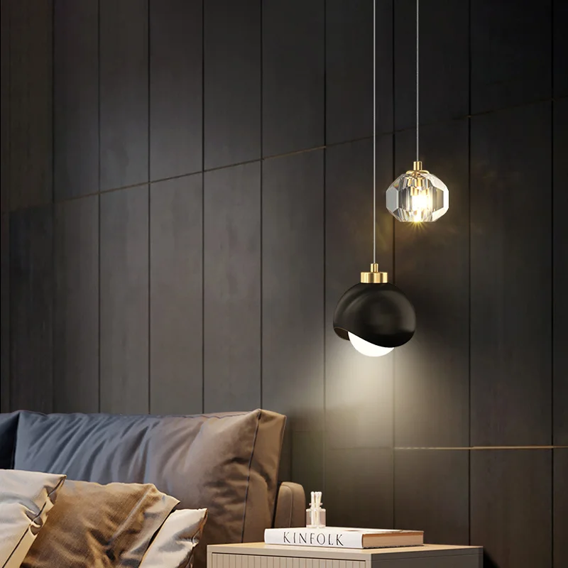 

Modern Crystal Bedside Chandelier Gold Black Pendant Light Indoor Chandelier Lamp For Dining Room Loft Bedroom Living Room