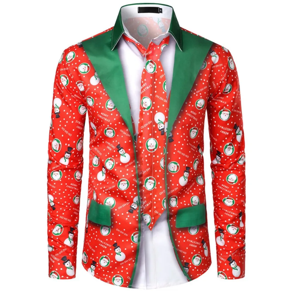 

New Christmas T-shirt Long Sleeve Button-up Shirt Christmas Tree HD Pattern Soft Comfortable Fashion Casual Shirt Tops For Men