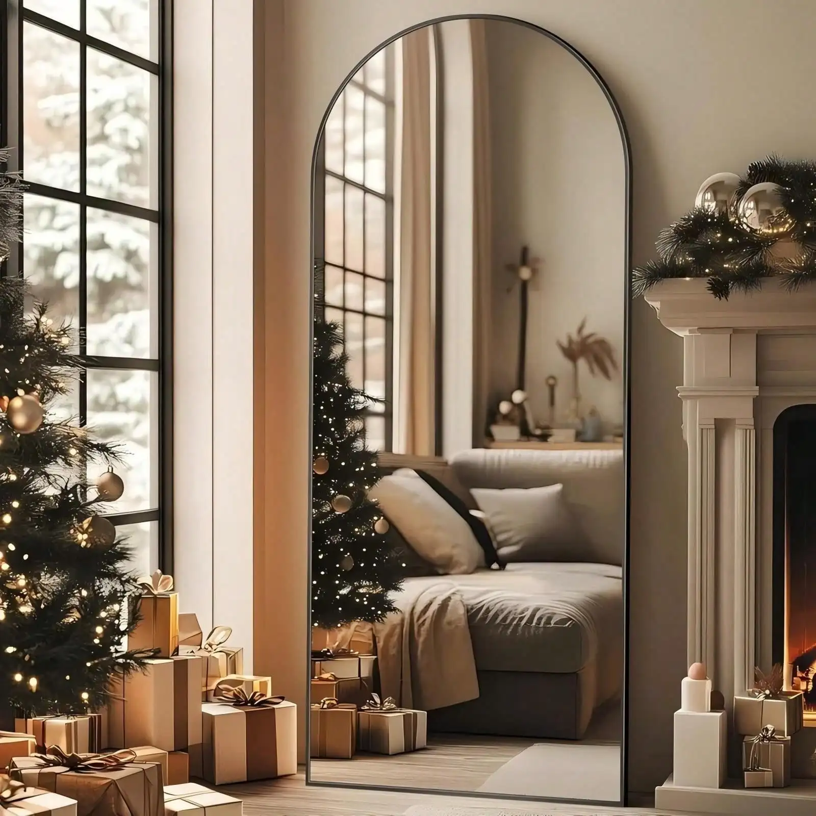 65 x 24.2 Arched Full Mirror Freestanding Wall-Mounted Floor Mirror, Black, Suitable for Bedroom, Dressing Room