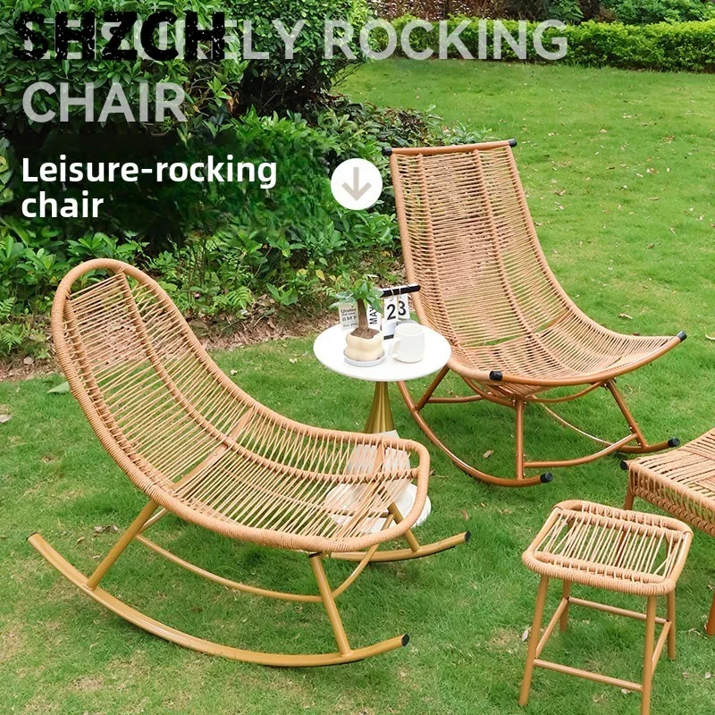 Handwoven Rattan Rocking Chair Natural Cane Recliner for Garden Balcony Lounge Seat for Relaxing Living Room Wicker Nap Chair